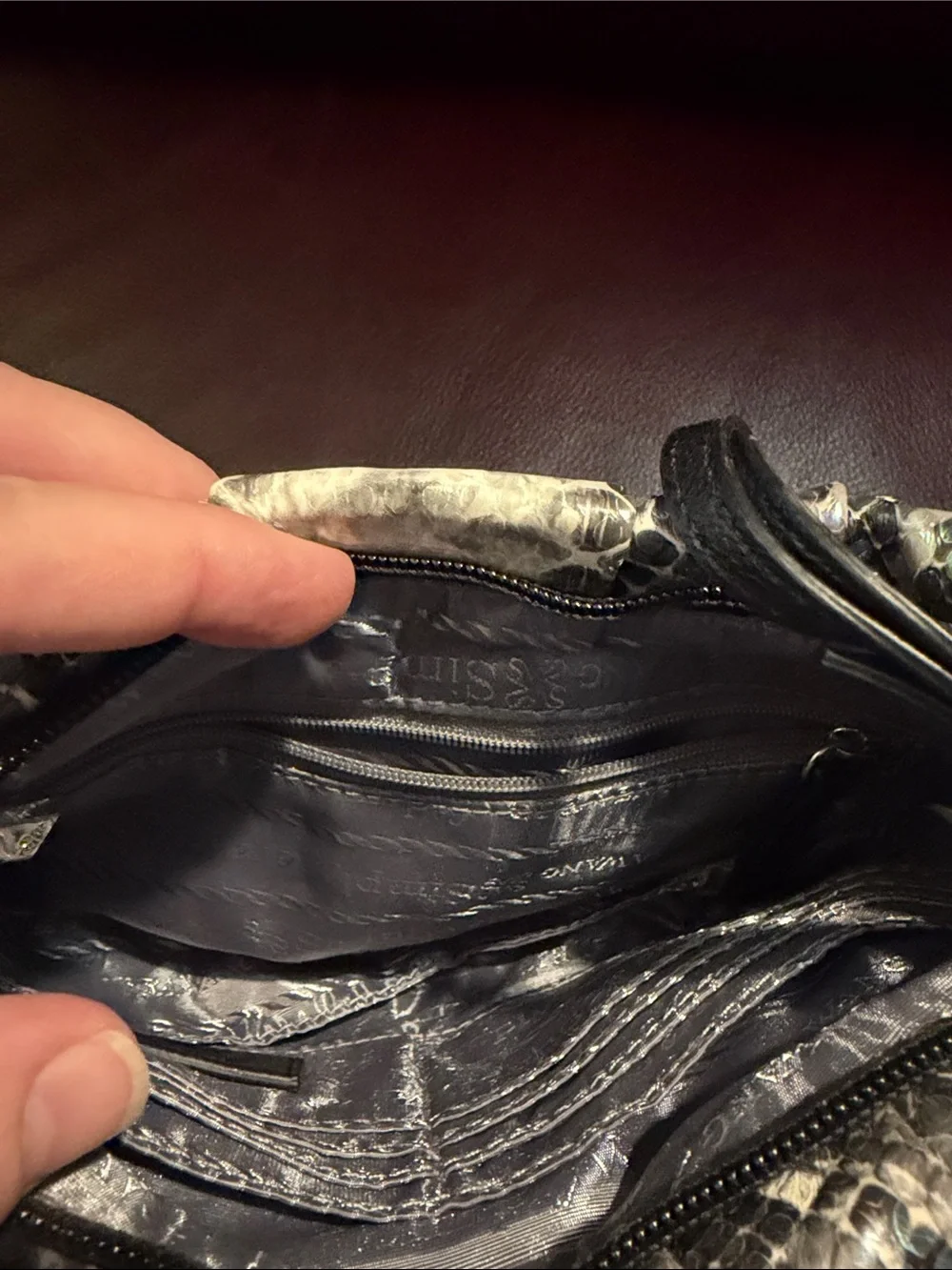 Simply Vera Snake-Effect Wristlet Clutch in Gray and Black